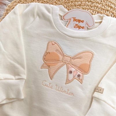 Conj. Casaco de Moletom Cute Winter e Calça Coala - Off White e Salmão